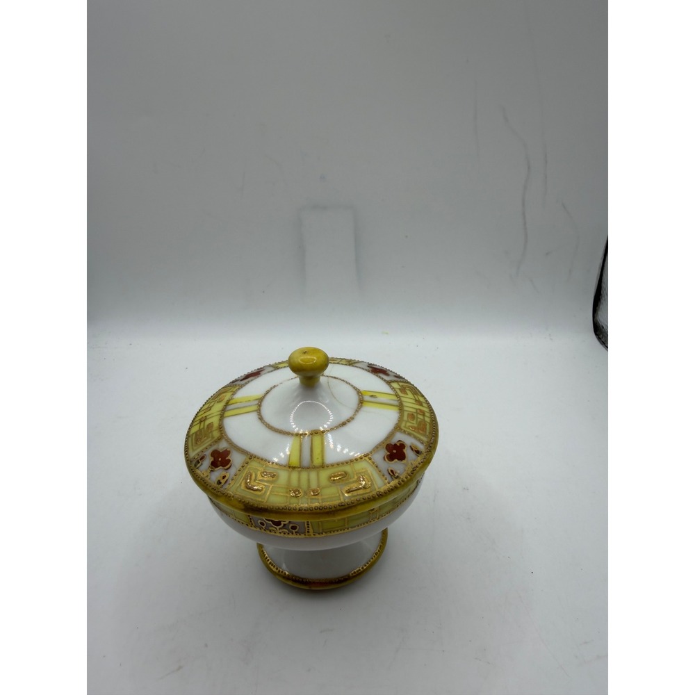 Antique Noritake Morimura Nippon Hand Painted Porcelain Lidded Footed Dish Gold